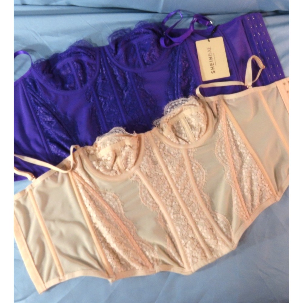New SHEIN BAE Lot of 2 PURPLE & PINK Corset Bustier Top UNDERWIRE BRA Lace SZ S